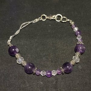 Amethyst, crystal and silver bracelet